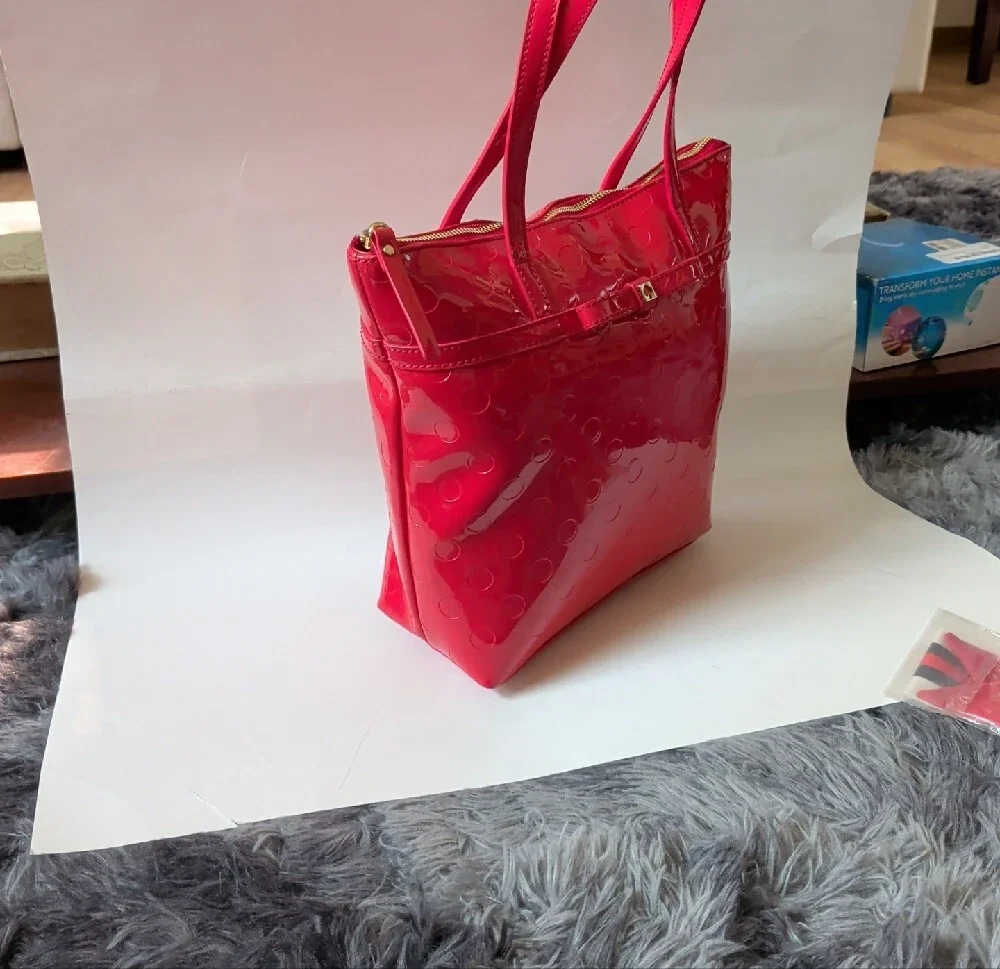Kate Spade Red Patent Tote Bag with Bow Accent EUC